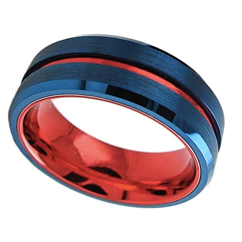 Women's Or Men's Tungsten carbide Matching Rings Wedding Bands Carbon Fiber Blue Band with Red Line Groove