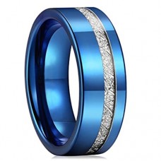Women's Or Men's Tungsten carbide Matching Rings Couple Wedding Bands Carbon Fiber Blue Tone Bands with Thin Inspired Meteorite