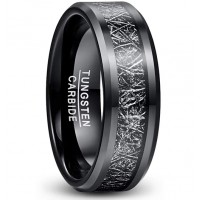 Women's Or Men's Tungsten Carbide Wedding Band Matching Rings Carbon Fiber,Black Band with Inspired Meteorite Dark Branches