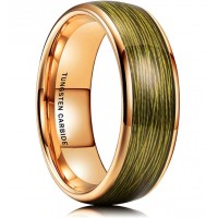 Women's Or Men's Tungsten Carbide Rings Gold and Olive Green Wire Wedding Bands Carbon Fiber Engagement
