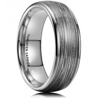 Women's Or Men's Silver Tungsten Carbide Rings Silver with Wire Wedding Bands Couple Carbon Fiber 