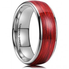 Women's Or Men's Silver Tungsten Carbide Rings with Red Wire Wedding Bands Carbon Fiber