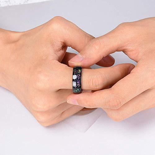 Men's Or Women's Tungsten Carbide Matching Rings Couple Wedding Bands Carbon Fiber Black with Rainbow Fragments