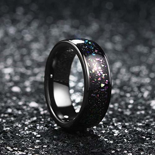 Men's Or Women's Tungsten Carbide Matching Rings Couple Wedding Bands Carbon Fiber Black with Rainbow Fragments