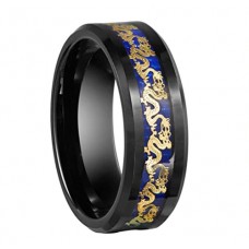 Women's Or Men's Tungsten Carbide Wedding Bands Carbon Fiber Matching Rings,Black with Gold Celtic Dragon Couple