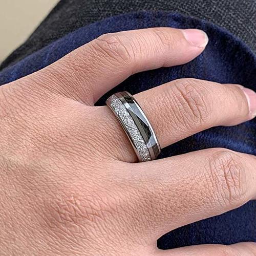 Mens Womens Tungsten carbide Matching Rings Silver Black Couple Wedding Bands Carbon Fiber
