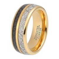  Women's Or Men's Tungsten carbide Matching Rings Yellow Gold Tungsten Bands with Black Carbon Couple Wedding Bands