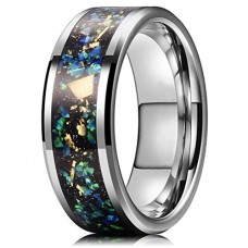 Women's Or Men's Tungsten Carbide Wedding Band Matching Rings,Silver Band And Multiple Color Rainbow Opal Inlay
