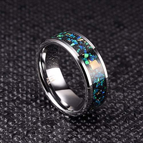 Women's Or Men's Tungsten Carbide Wedding Band Matching Rings,Silver Band And Multiple Color Rainbow Opal Inlay
