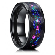 Tungsten Carbide Matching Diamond Faceted Black Bands Carbon Fiber Couples Wedding Bands Comfort fits