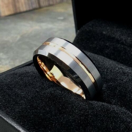 Women's Or Men's Tungsten carbideCouple Wedding Bands Carbon Fiber Matching Rings,Gray Silver Top