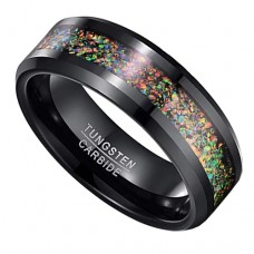 Women's Or Men's Tungsten carbide Wedding Bands Matching Rings,Black and Multiple Color Rainbow Opal Carbon Fiber