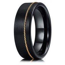  Women's Or Men's Tungsten Carbide Wedding Band Rings,Black Matte Finish Carbon Fiber with Bronze Wire Inlay