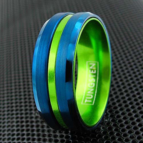 Women's Or Men's  Tungsten carbide Matching Rings Blue with Green Groove,Matte Finis Couple Wedding Bands Carbon Fiber