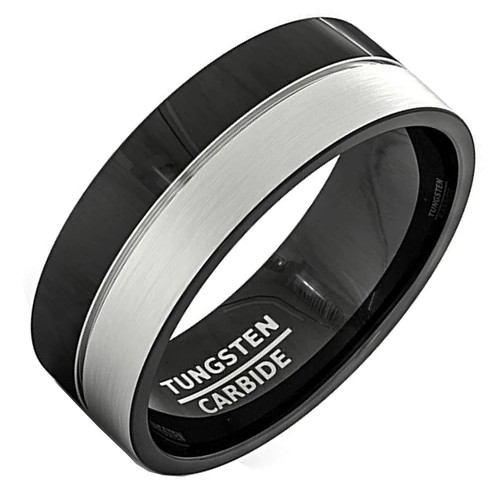 Tungsten Carbide Rings 6MM 8MM Women's Or Men's Black and Gray Duo Tone Carbon Fiber Couples Wedding Bands