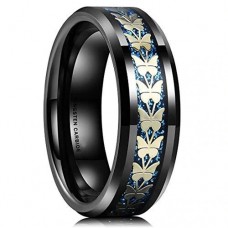  Women's Or Men's Butterfly Tungsten Carbide Matching Rings Black Wedding Bands Carbon Fiber Couple