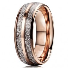  Women's Or Men's Tungsten Carbide Wedding Band Matching Rings,Rose Gold Double Line Inspired Meteorite Domed