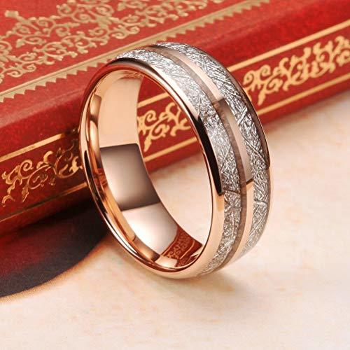  Women's Or Men's Tungsten Carbide Wedding Band Matching Rings,Rose Gold Double Line Inspired Meteorite Domed