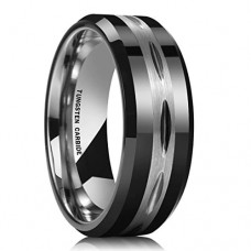Tungsten carbide Matching Rings Duo Tone Brushed Black and Silver Couple Wedding Bands Carbon Fiber