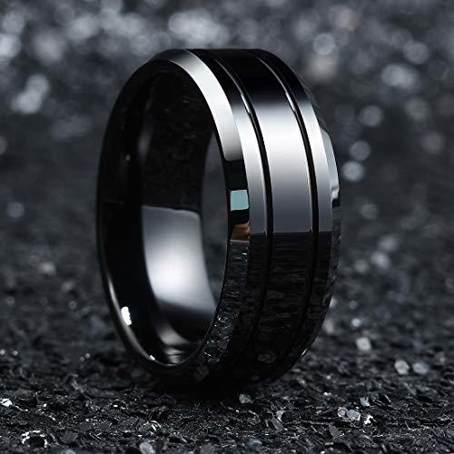 Women's Or Men's Tungsten carbide Matching Rings Wedding Bands Carbon Fiber Duo Tone Black and Silver High Polished