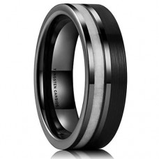 Women's Or Men's Tungsten Carbide Wedding Band Rings,Triple Tone Silver, Black,and White Antler Inlay Striped Pattern Carbon Fiber