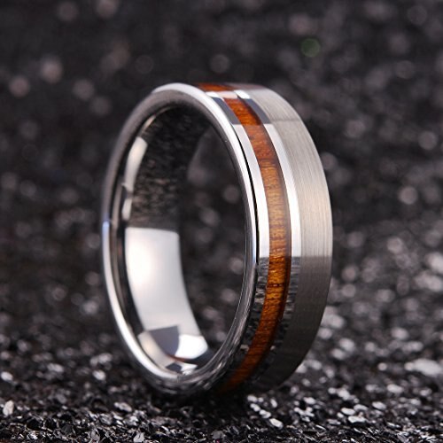 Mens Womens Tungsten carbide Matching Rings Silver and Gray Bands with Wood Inlay.Comfort Fit Couple Wedding Bands Carbon Fiber
