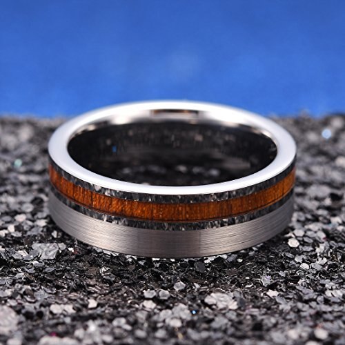 Mens Womens Tungsten carbide Matching Rings Silver and Gray Bands with Wood Inlay.Comfort Fit Couple Wedding Bands Carbon Fiber