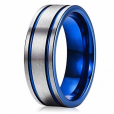 Mens Womens Engagement Tungsten carbide Matching Rings Duo Tone Silver and Blue High Polished Couple Wedding Bands