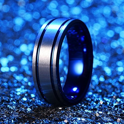 Mens Womens Engagement Tungsten carbide Matching Rings Duo Tone Silver and Blue High Polished Couple Wedding Bands