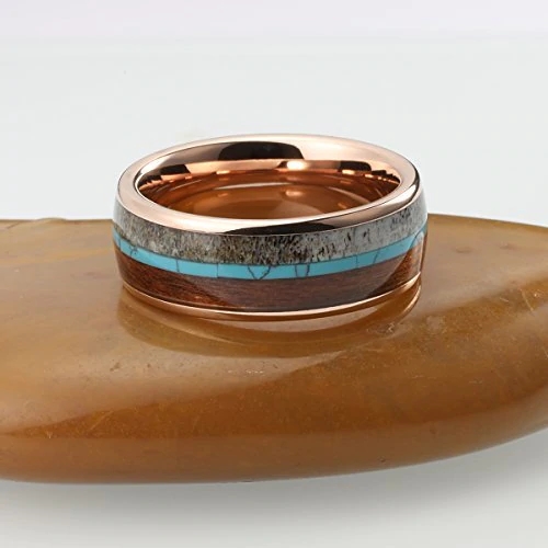 Women's Or Men's Rose Gold Blue Calaite Tungsten carbide Rings Couple Wedding Bands Carbon Fiber