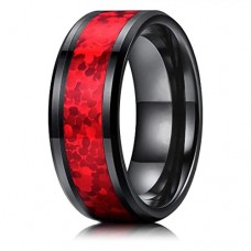 Mens Womens Black Tungsten Carbide Matching Rings,Silver Tone Inspired Red Opal Inlay Wedding Bands Carbon Fiber