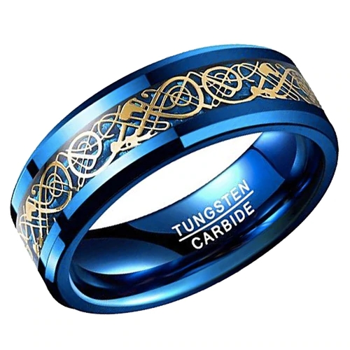 Tungsten Carbide Rings Women or Men's Carbon Fiber Couples Wedding Bands Blue Celtic Dragon Knot Comfort fits