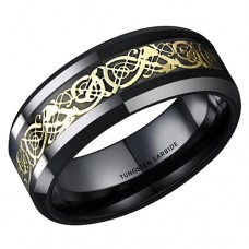 Tungsten Carbide Rings for Mens Womens Black with Green Celtic Dragon Knot Wedding Bands Carbon Fiber 