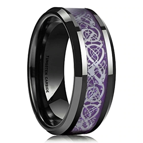 Mens Womens Engagement Tungsten carbide Matching Rings Black Resin Inlay with Purple and Silver Couple Wedding Bands